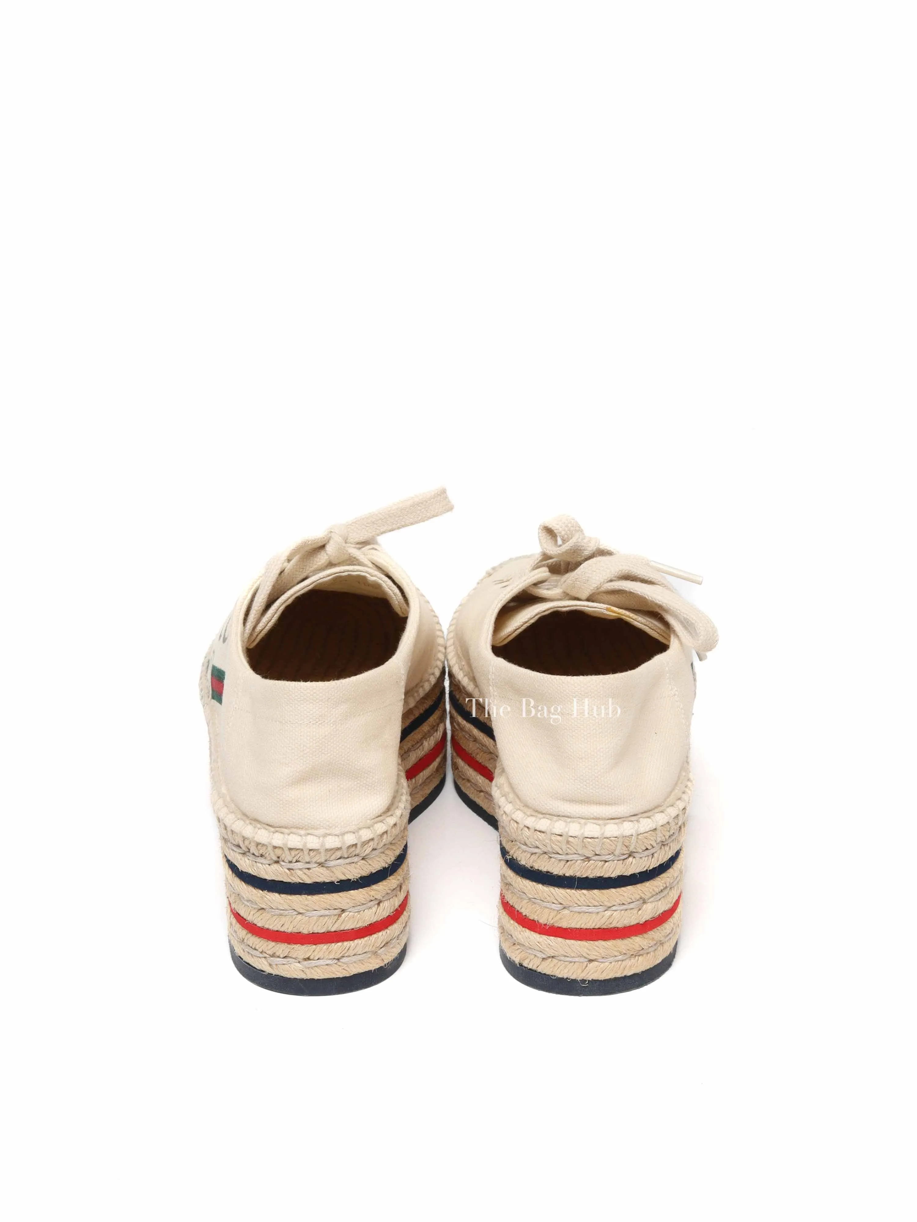 Gucci Beige Canvas Platform Espadrille Lace Up Sneakers Size 36.5