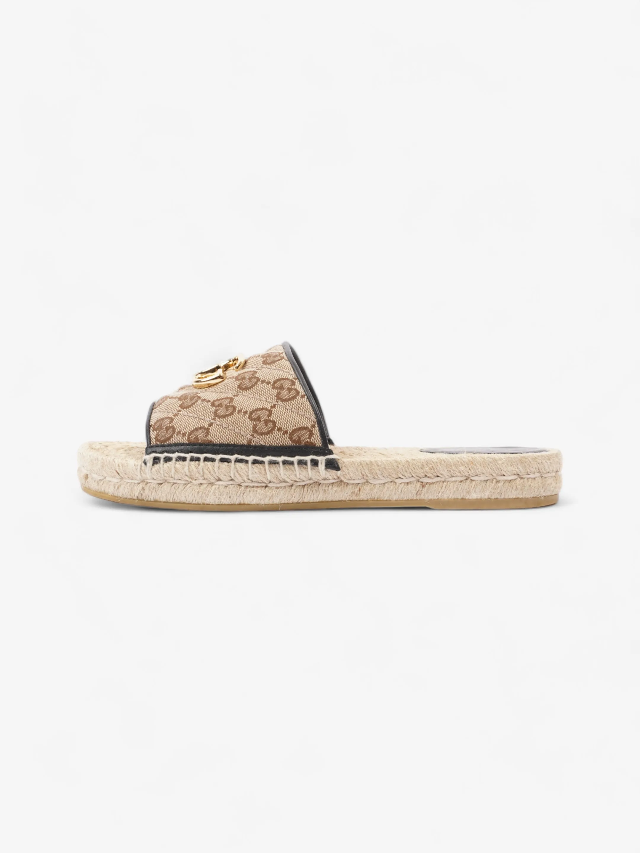 Gucci GG MATELASSÉ CANVAS ESPADRILLE SANDAL Beige Monogram / Black Canvas EU 38.5 UK 5.5