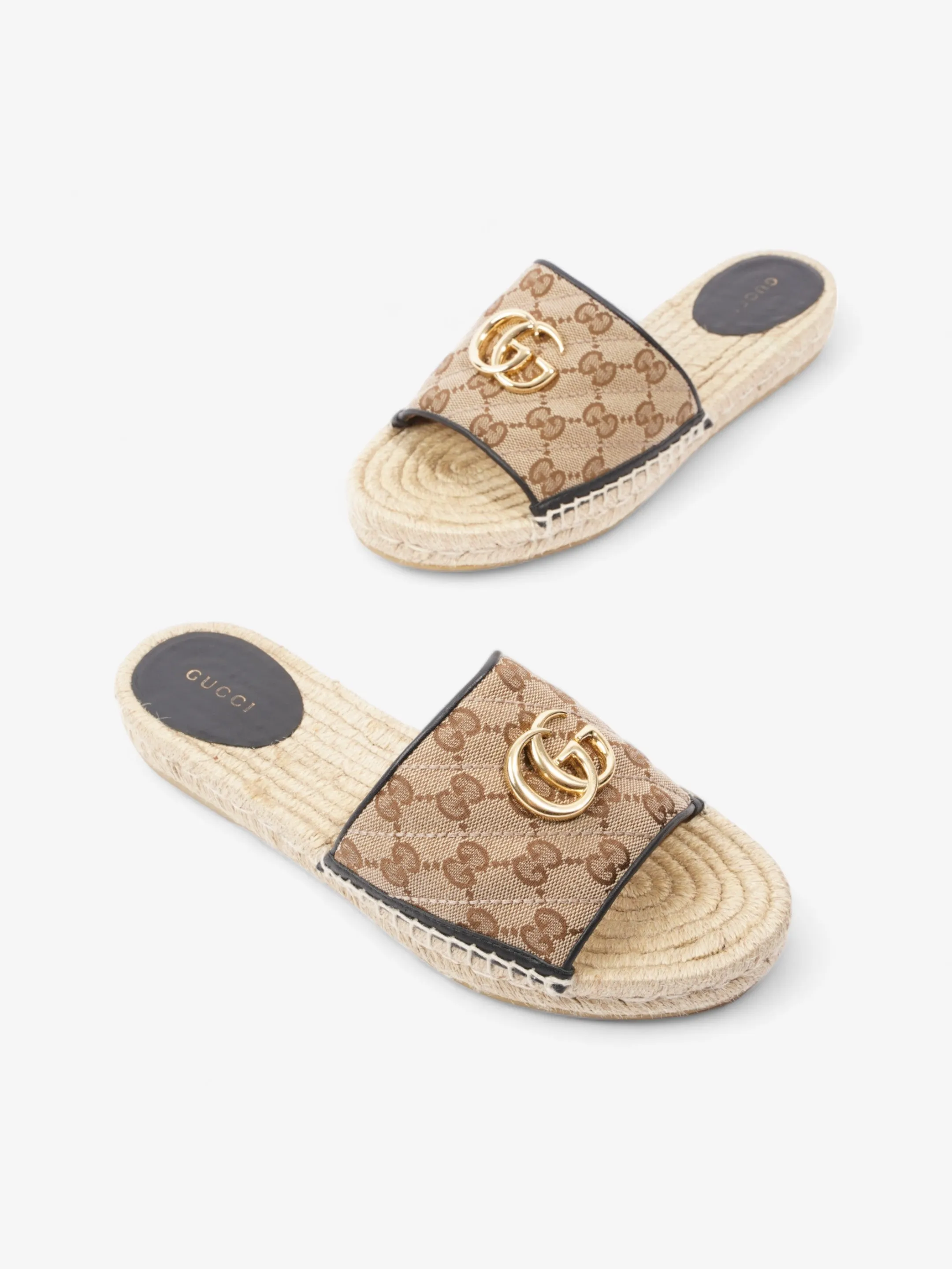 Gucci GG MATELASSÉ CANVAS ESPADRILLE SANDAL Beige Monogram / Black Canvas EU 38.5 UK 5.5