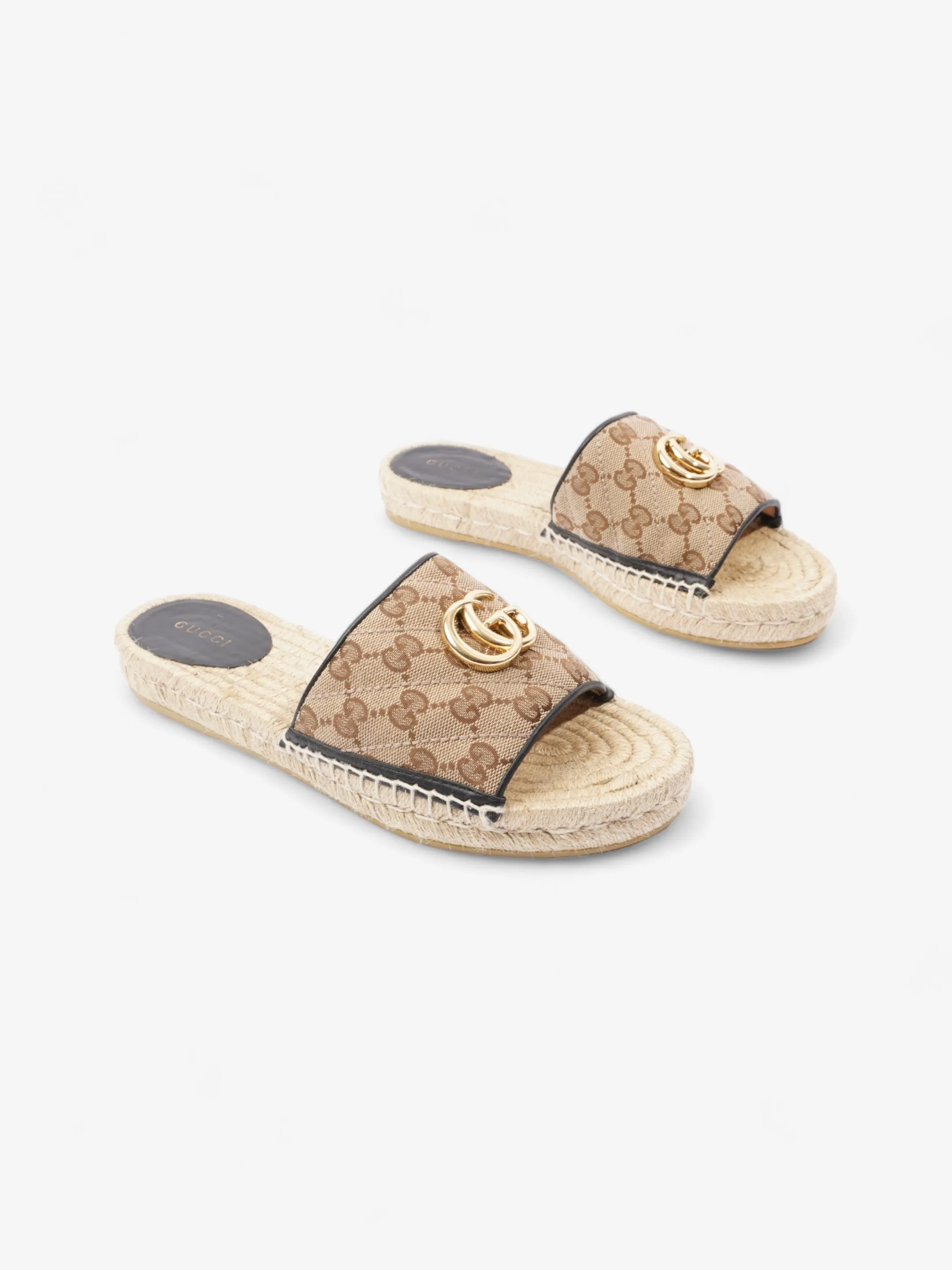 Gucci GG MATELASSÉ CANVAS ESPADRILLE SANDAL Beige Monogram / Black Canvas EU 38.5 UK 5.5