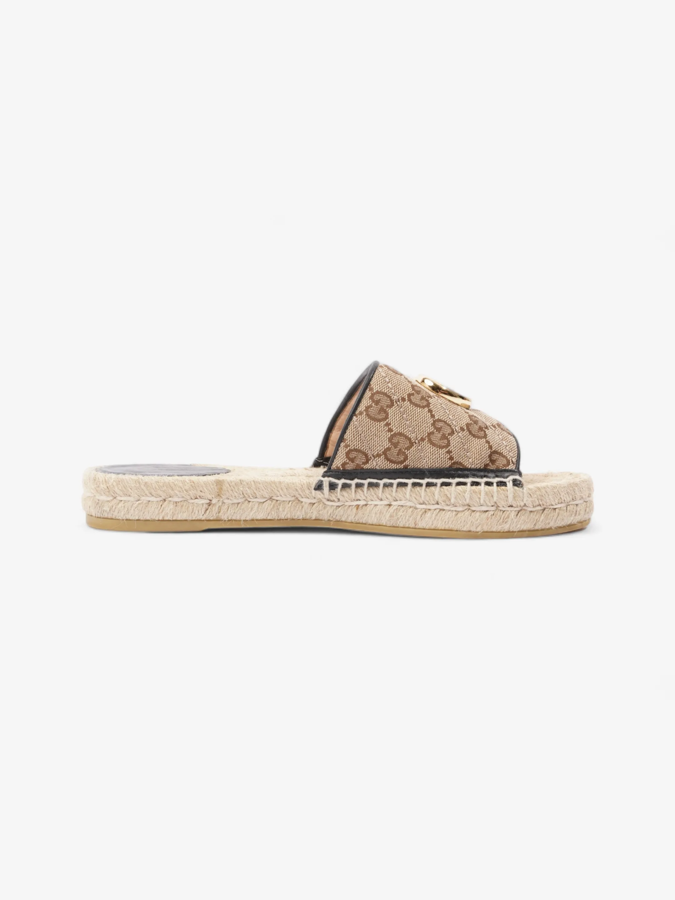 Gucci GG MATELASSÉ CANVAS ESPADRILLE SANDAL Beige Monogram / Black Canvas EU 38.5 UK 5.5