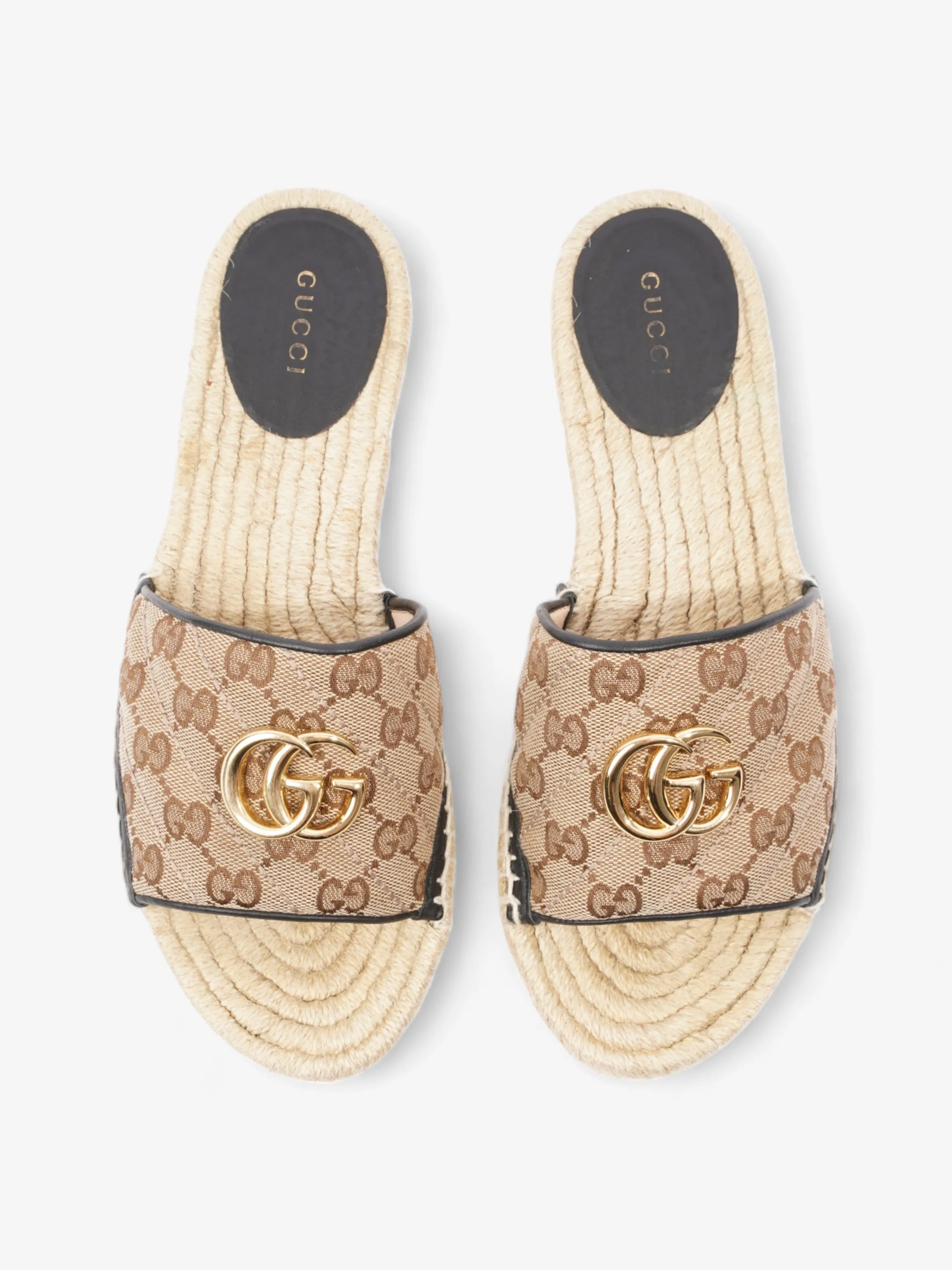 Gucci GG MATELASSÉ CANVAS ESPADRILLE SANDAL Beige Monogram / Black Canvas EU 38.5 UK 5.5
