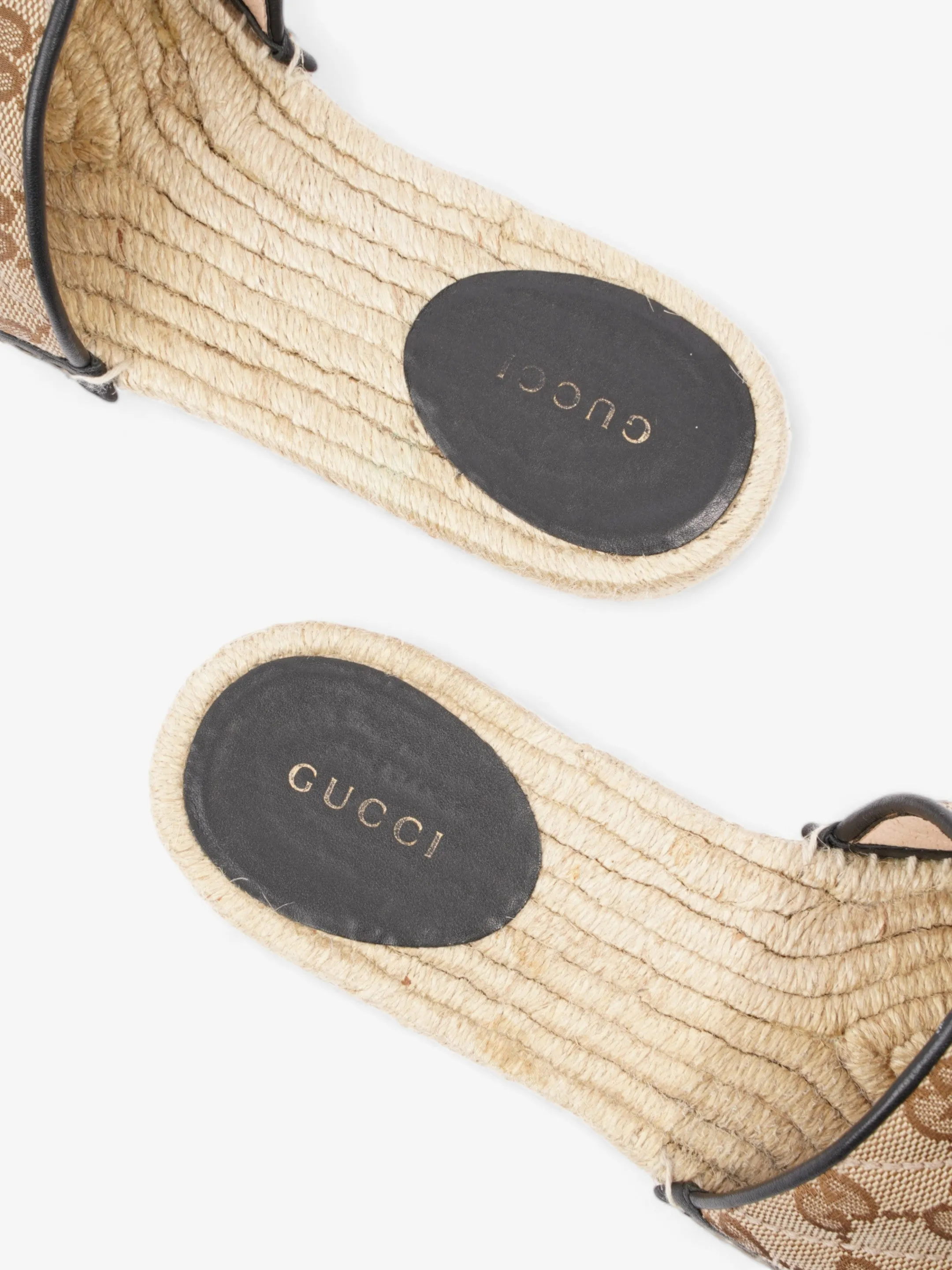 Gucci GG MATELASSÉ CANVAS ESPADRILLE SANDAL Beige Monogram / Black Canvas EU 38.5 UK 5.5