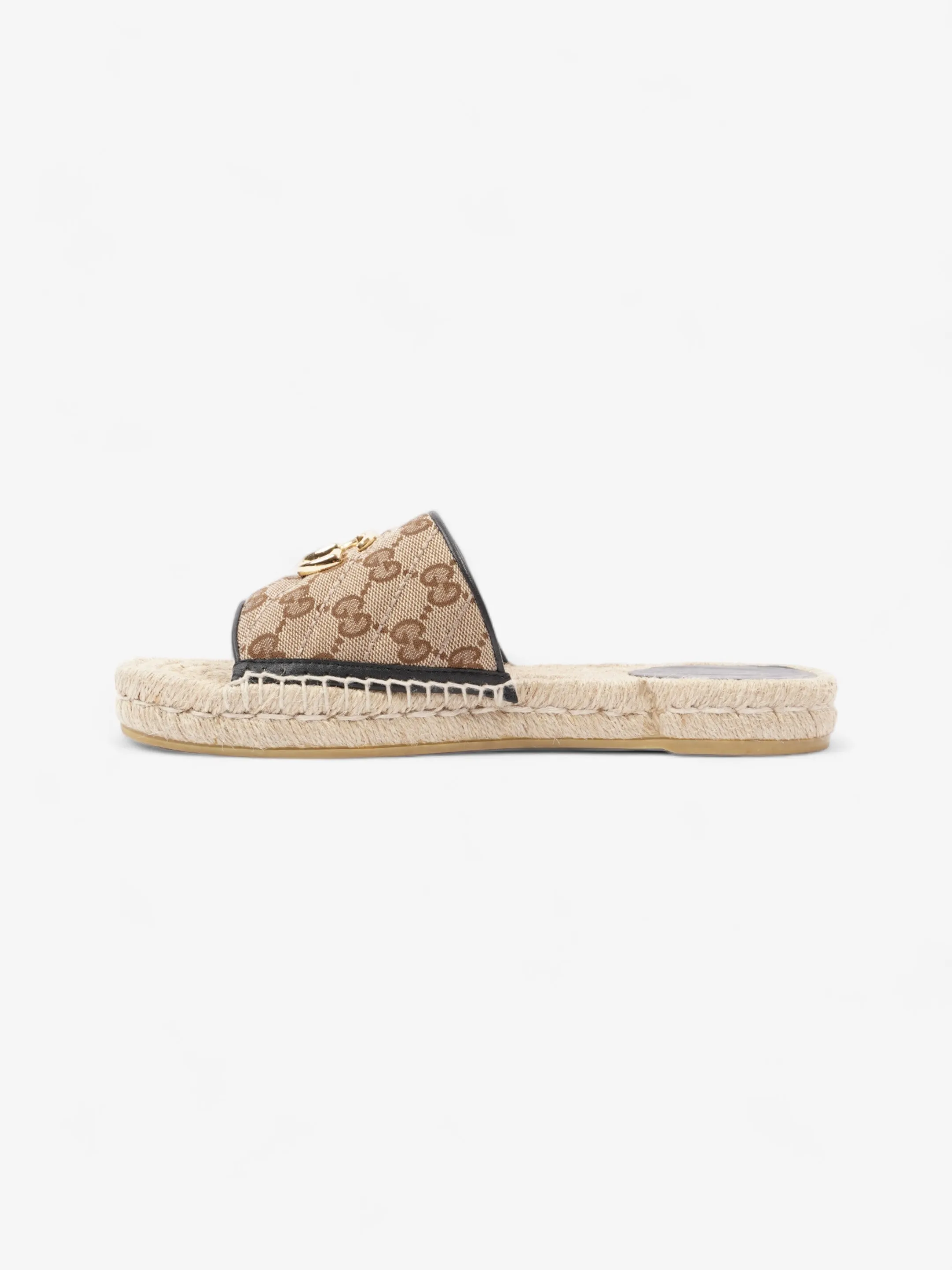 Gucci GG MATELASSÉ CANVAS ESPADRILLE SANDAL Beige Monogram / Black Canvas EU 38.5 UK 5.5