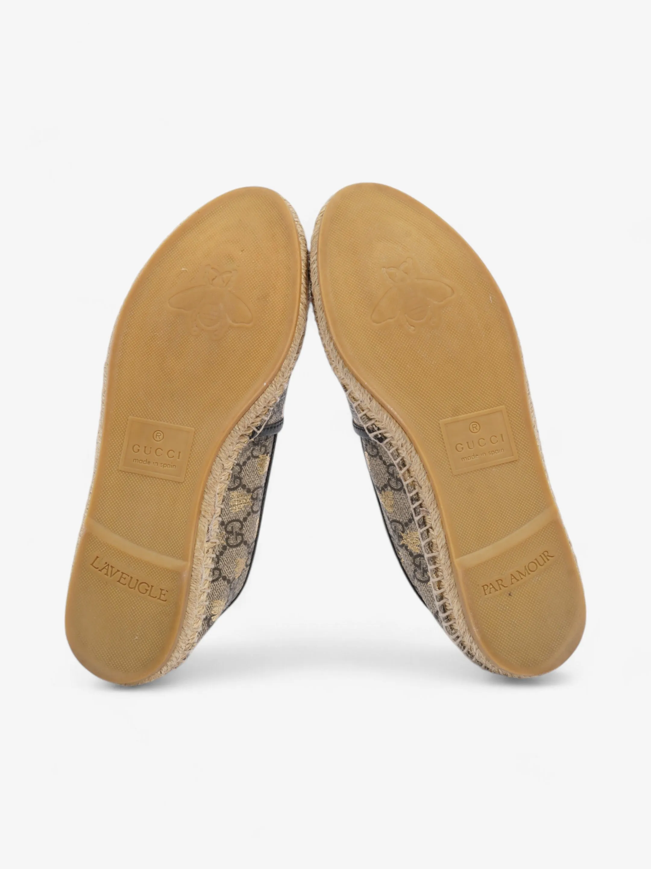 Gucci GG Supreme Bee Espadrille Beige  / Gold / Black Coated Canvas EU 37.5 UK 4.5