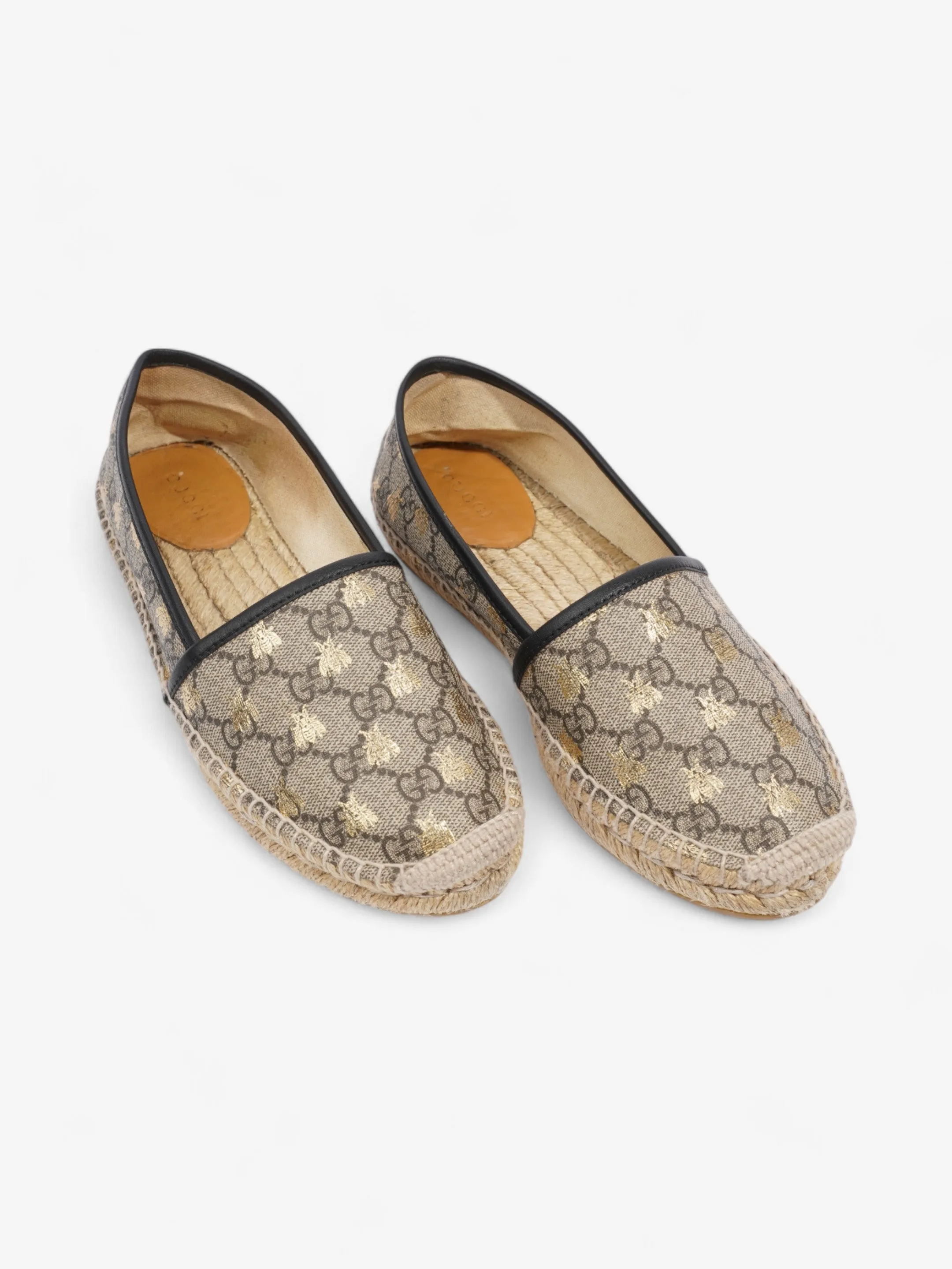 Gucci GG Supreme Bee Espadrille Beige  / Gold / Black Coated Canvas EU 37.5 UK 4.5