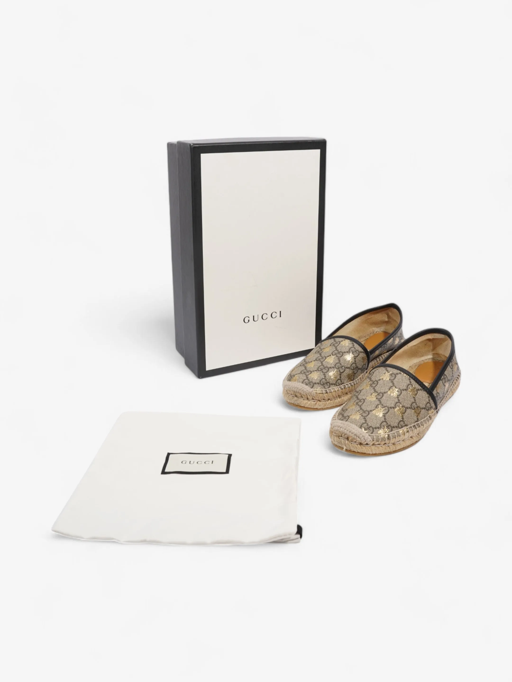 Gucci GG Supreme Bee Espadrille Beige  / Gold / Black Coated Canvas EU 37.5 UK 4.5