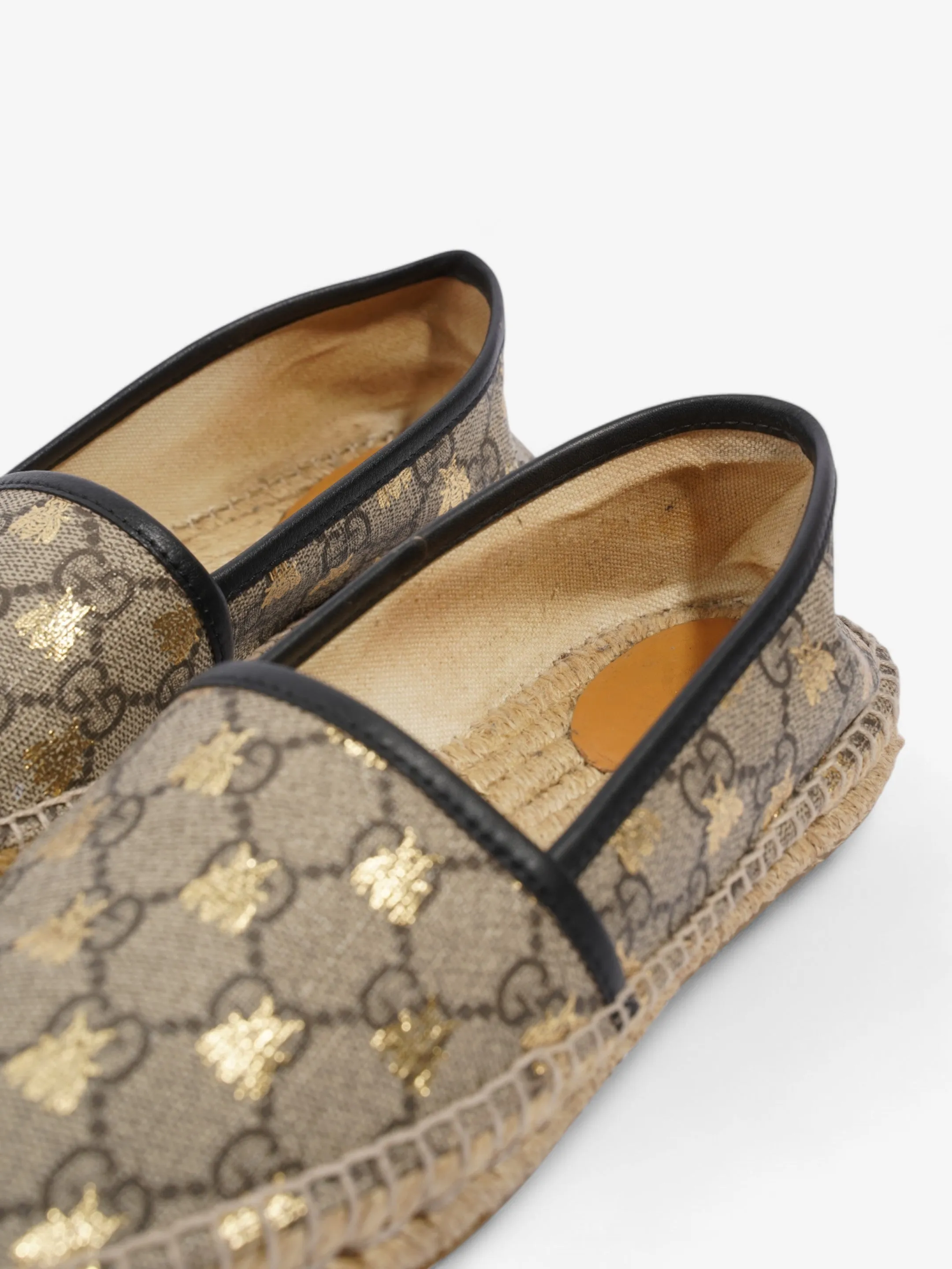Gucci GG Supreme Bee Espadrille Beige  / Gold / Black Coated Canvas EU 37.5 UK 4.5