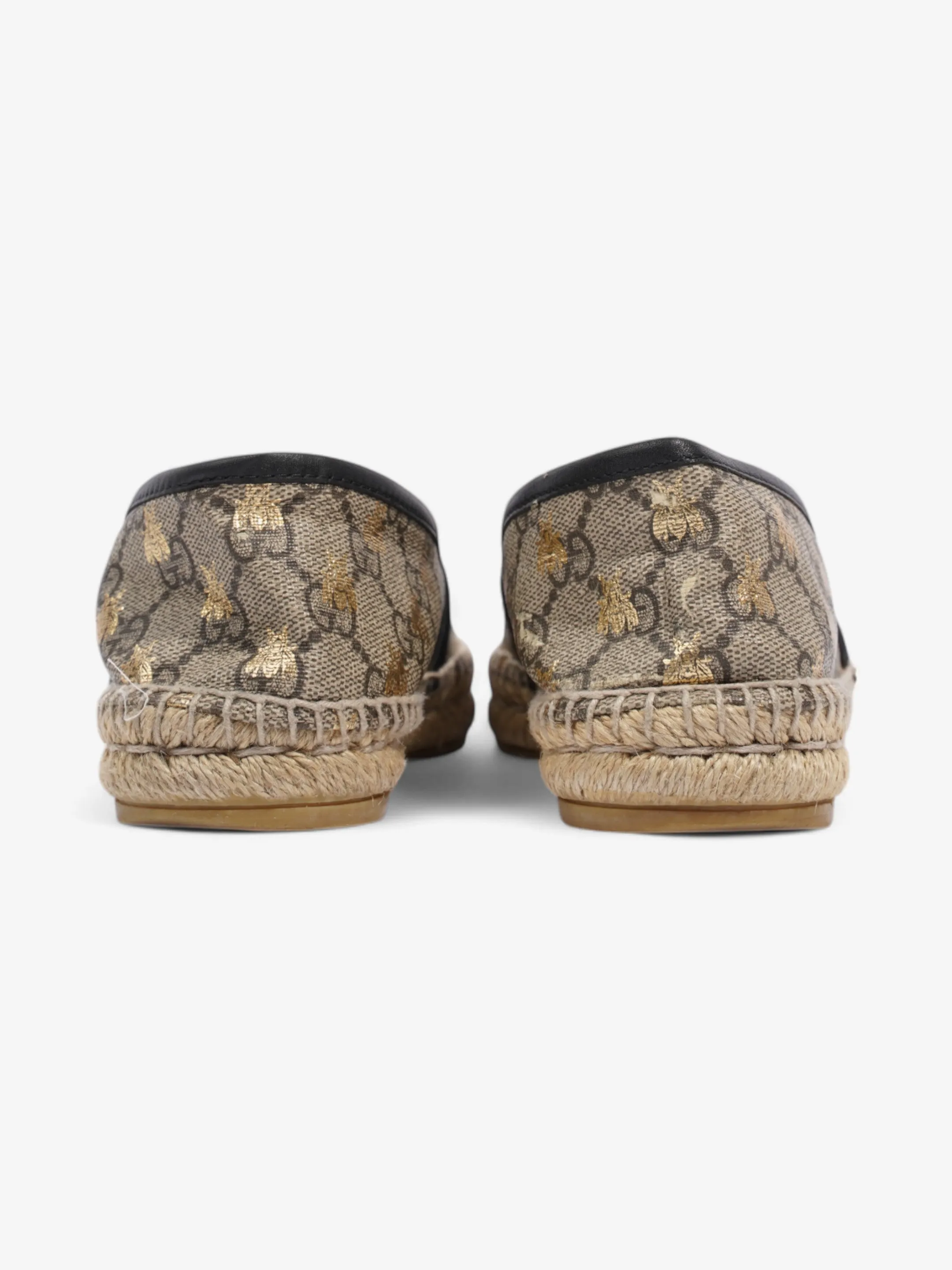 Gucci GG Supreme Bee Espadrille Beige  / Gold / Black Coated Canvas EU 37.5 UK 4.5