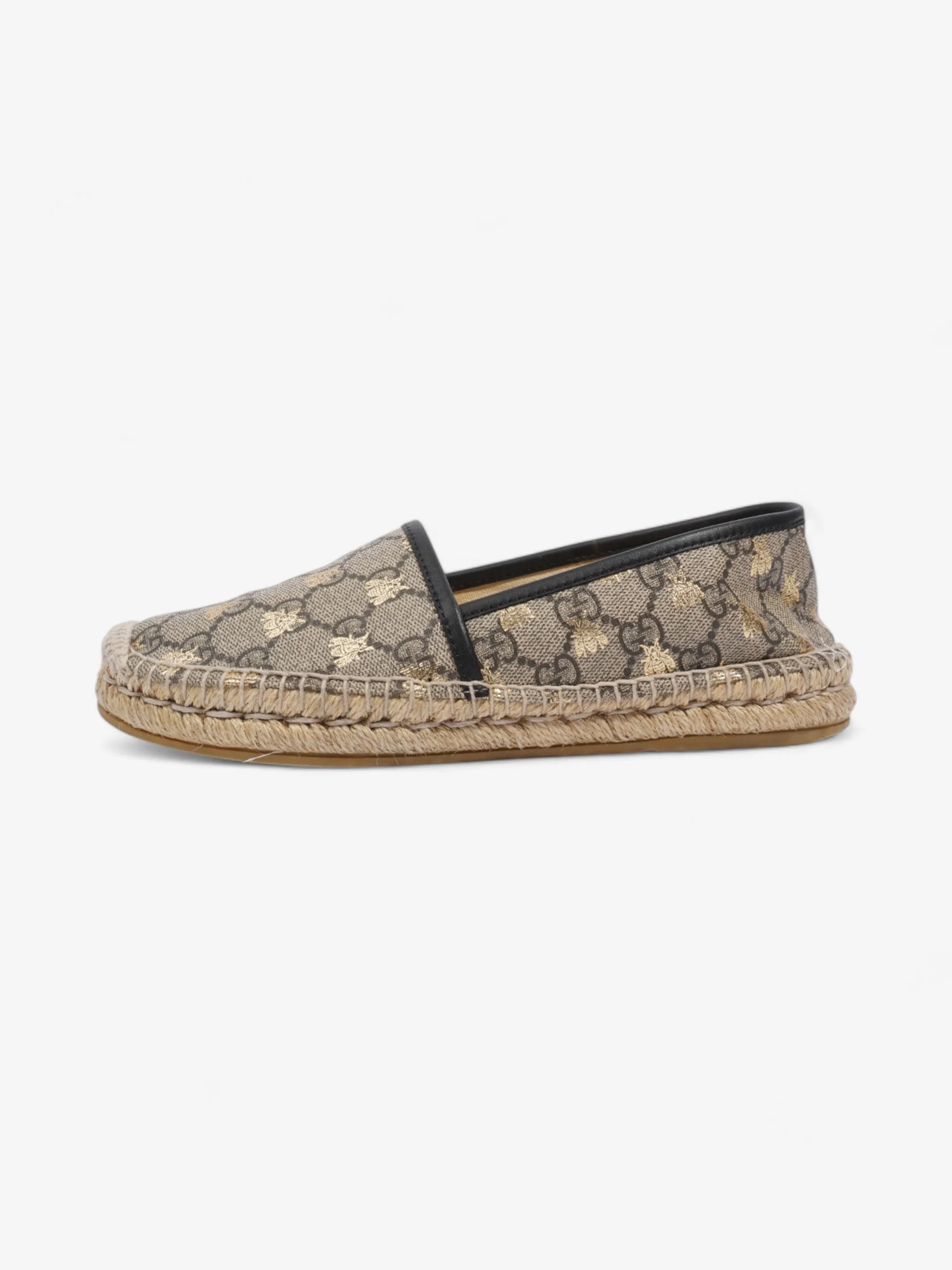 Gucci GG Supreme Bee Espadrille Beige  / Gold / Black Coated Canvas EU 37.5 UK 4.5