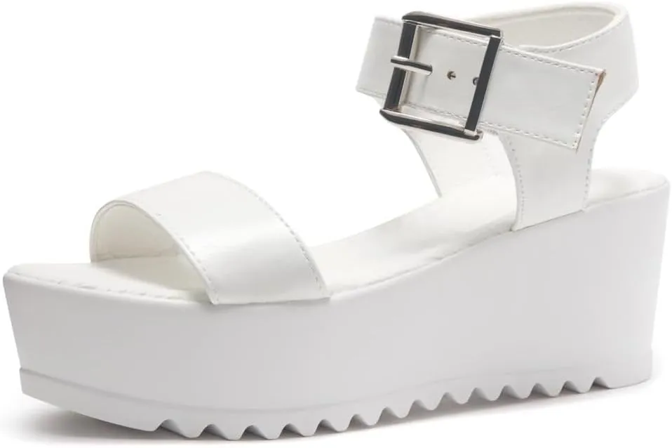 Herstyle Carita Womens Platform Sandals Open Toe Ankle Strap Flatform Wedge Casual Sandal Black White Chunky Platform Sandals Comfortable Lightweight Lug Sole Wedges for Summer