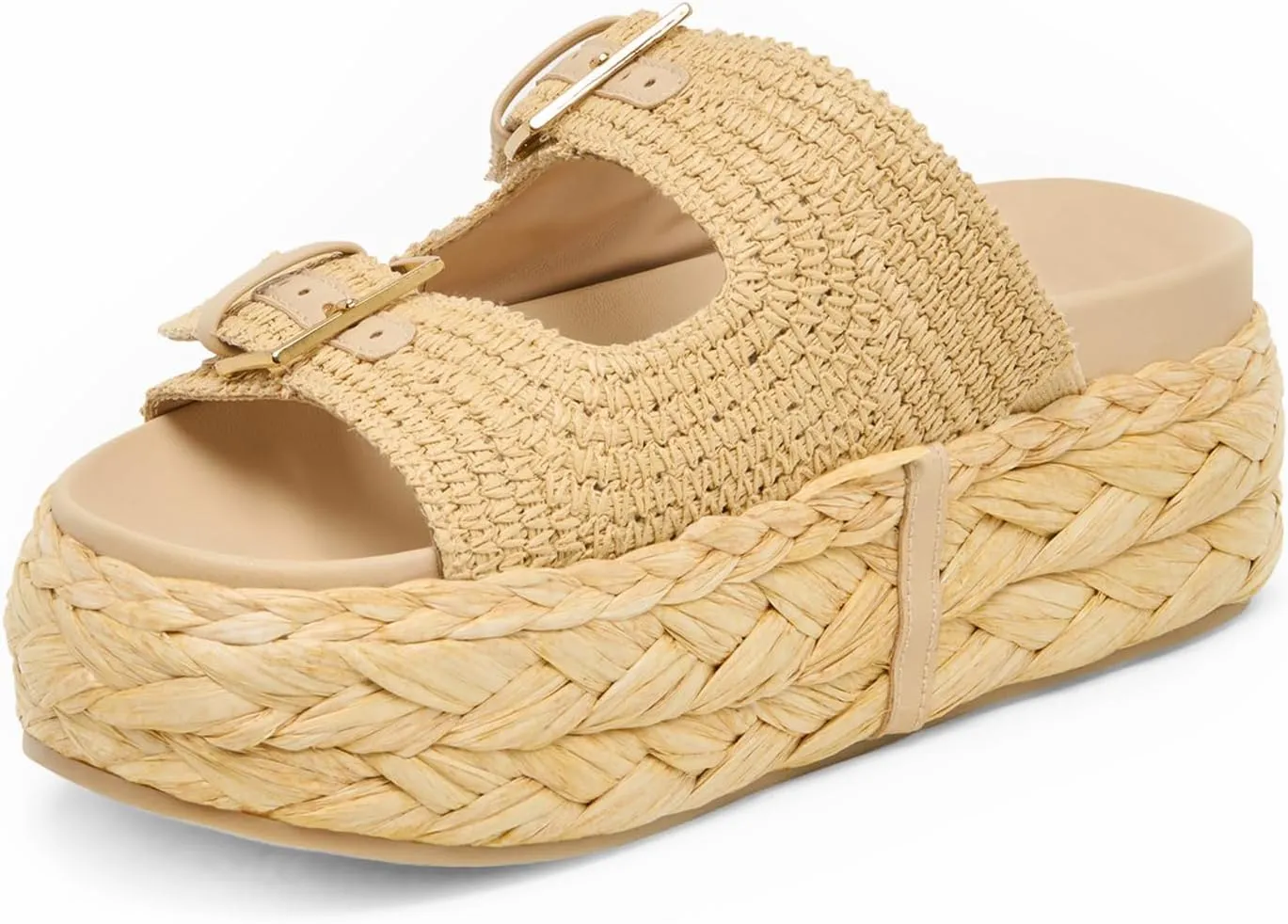 Huntarry Platform Sandals for Womens Espadrille Wedges Comfortable Summer Beach Sandals Woven Casual Adjustable Double Buckle Strap Slip on Shoes