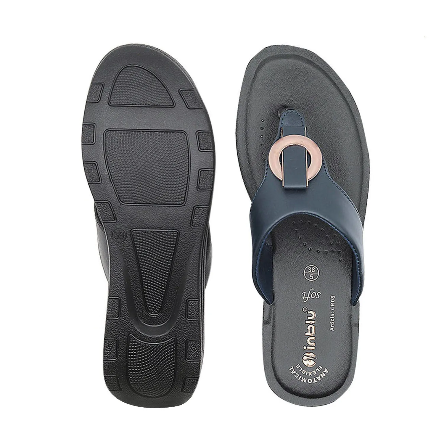 Inblu Women Navy Blue Thong Style Sandal with Embelished Upper (CR08_N.BLUE)