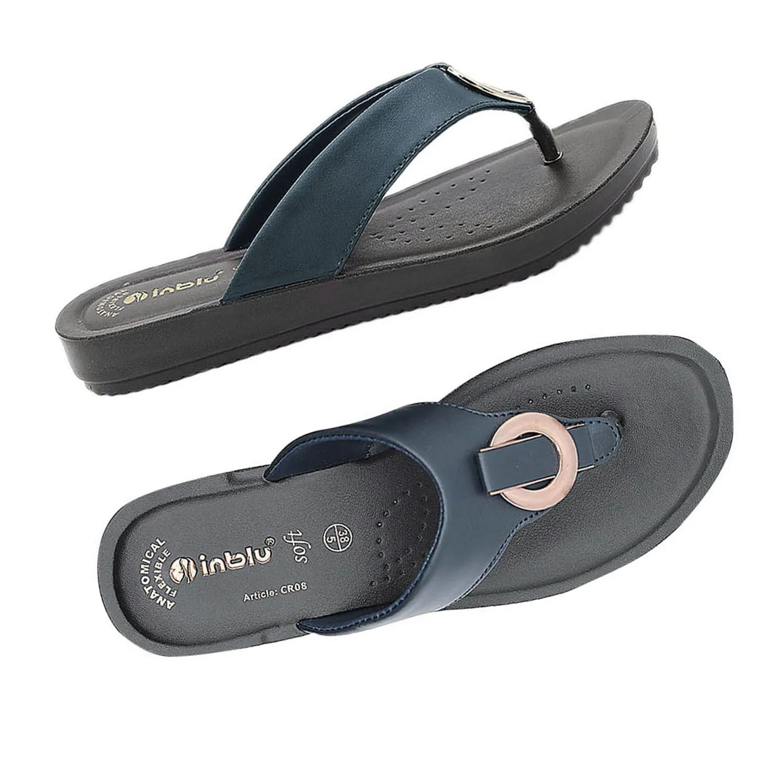 Inblu Women Navy Blue Thong Style Sandal with Embelished Upper (CR08_N.BLUE)