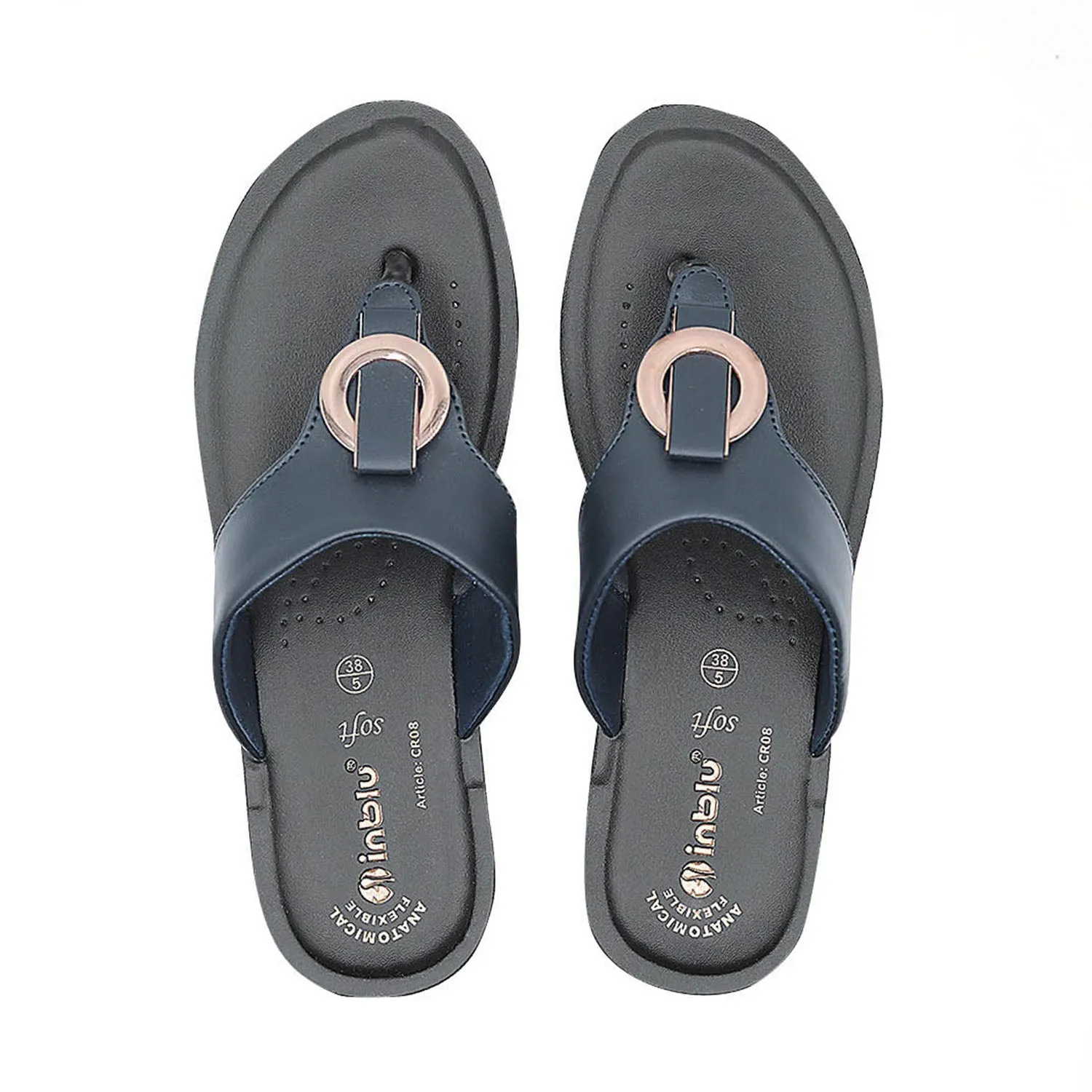Inblu Women Navy Blue Thong Style Sandal with Embelished Upper (CR08_N.BLUE)