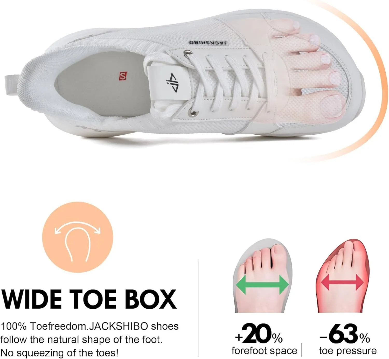 JACKSHIBO Slip in Women Hands Free Shoes Wide Toe Box Slip On Walking Athletic Tennis Sneakers Arch Support Plantar Fasciitis Orthopedic Width Shoes Cushion Thick Zero Drop Sole with Metatarsal Pad