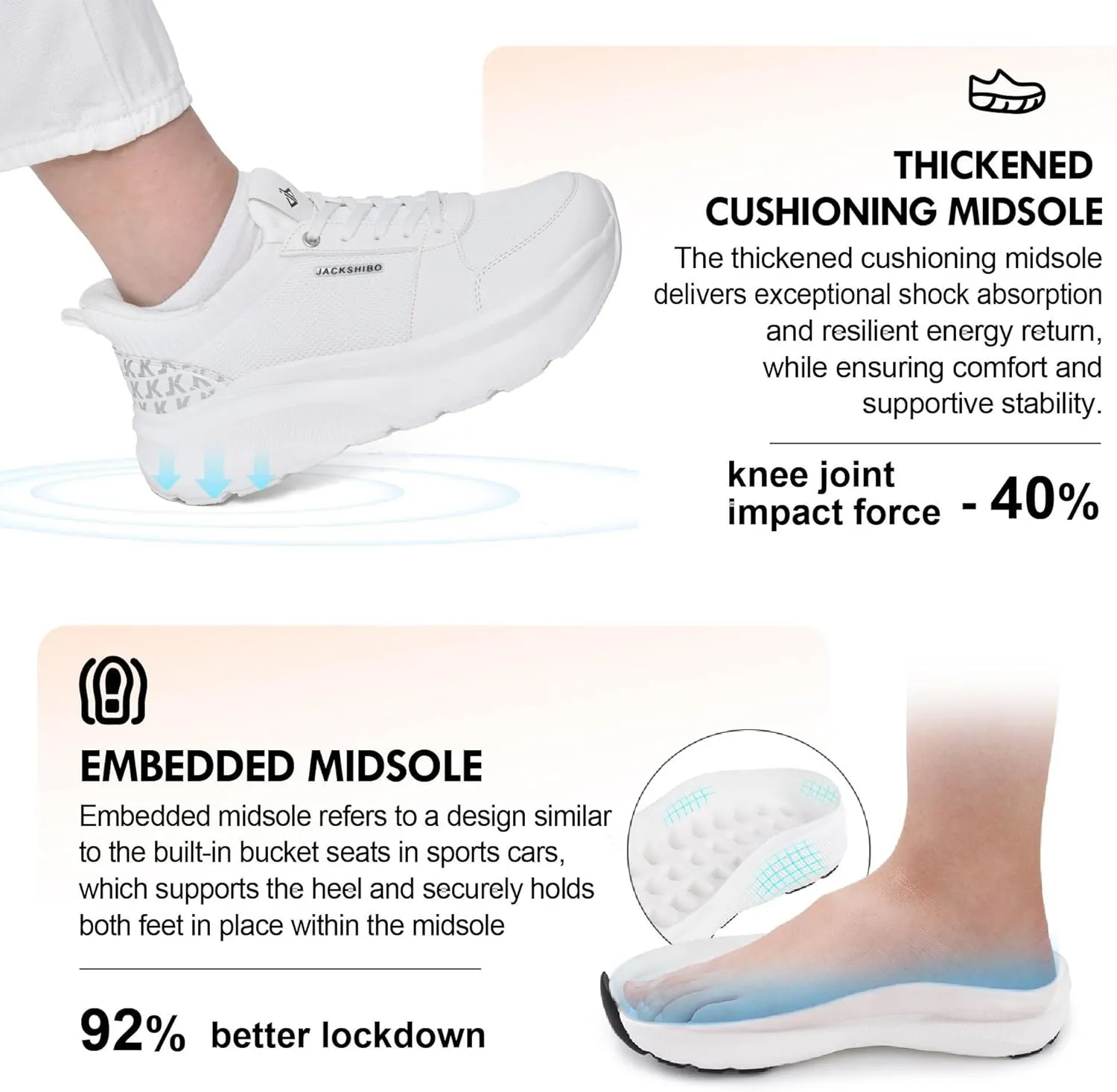 JACKSHIBO Slip in Women Hands Free Shoes Wide Toe Box Slip On Walking Athletic Tennis Sneakers Arch Support Plantar Fasciitis Orthopedic Width Shoes Cushion Thick Zero Drop Sole with Metatarsal Pad