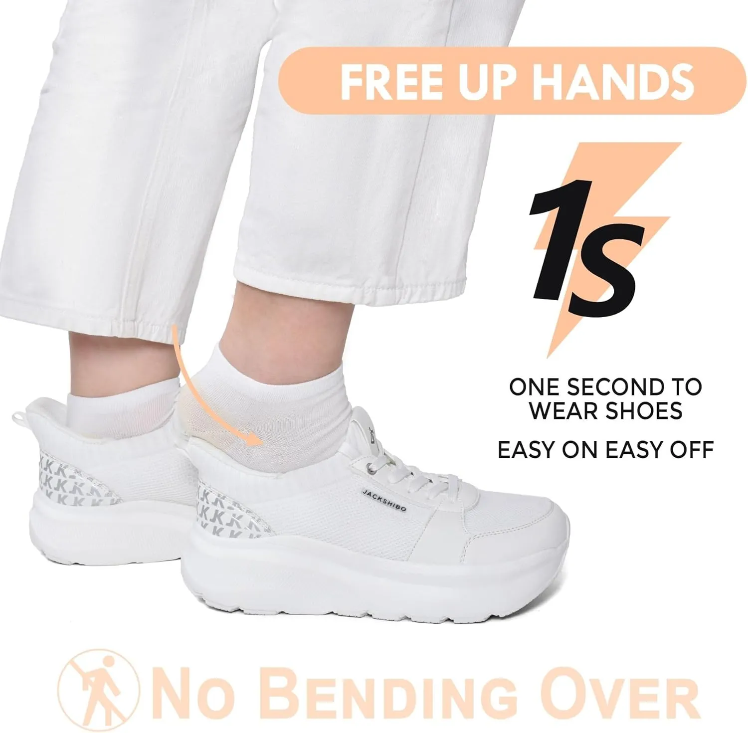 JACKSHIBO Slip in Women Hands Free Shoes Wide Toe Box Slip On Walking Athletic Tennis Sneakers Arch Support Plantar Fasciitis Orthopedic Width Shoes Cushion Thick Zero Drop Sole with Metatarsal Pad