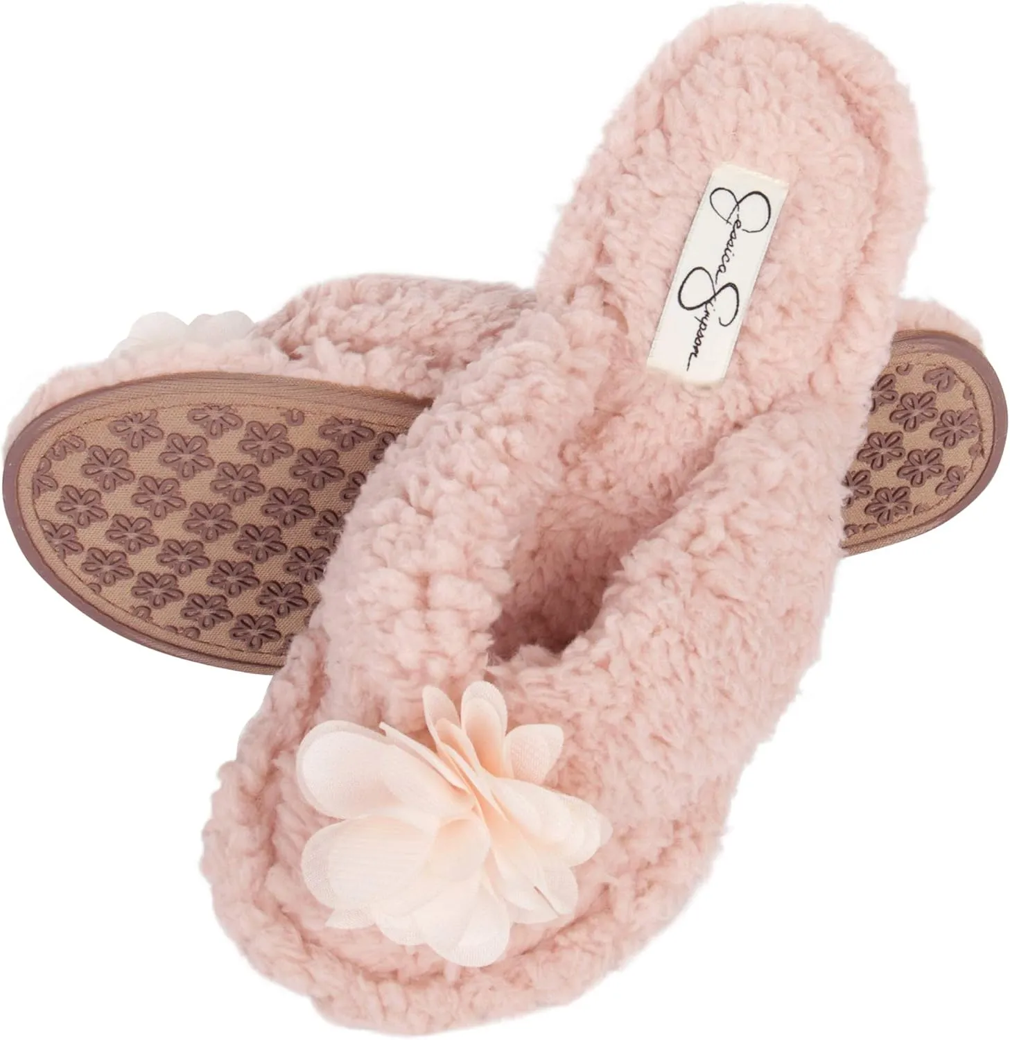 Jessica Simpson Women's Plush Marshmallow Slide-On Sandal House Slippers with Memory Foam