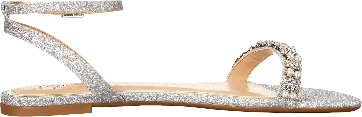 Jewel Badgley Mischka Daria Pearl and Crystal Flat Sandals