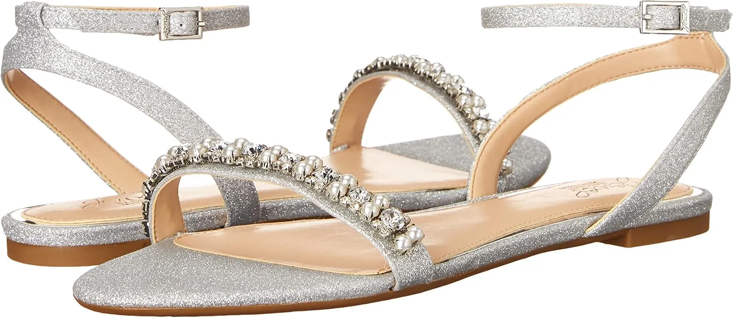 Jewel Badgley Mischka Daria Pearl and Crystal Flat Sandals