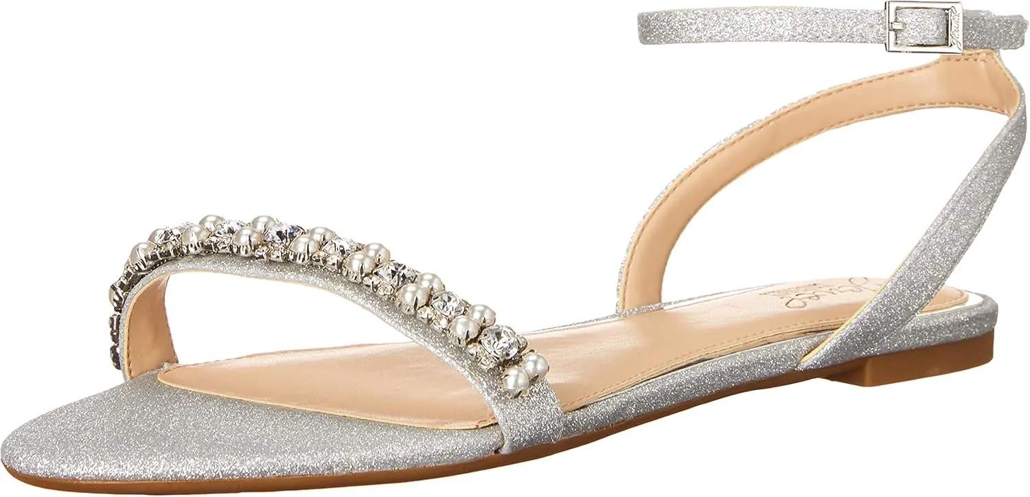 Jewel Badgley Mischka Daria Pearl and Crystal Flat Sandals
