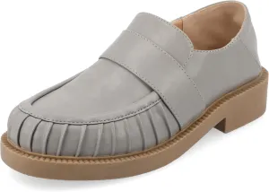 Journee Womens Ruched Lakenn Comfort Foam Slip On Closed Round Toe Crash Back Block Heel Loafer Flats Grey, 9.5