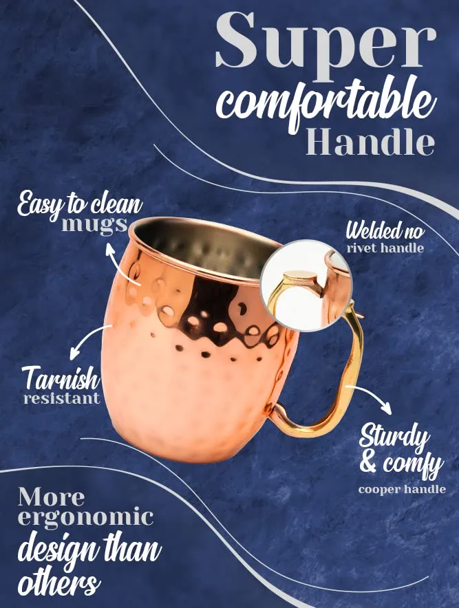 Kitchen Science Moscow Mule Mugs, Stainless Steel Lined Copper Moscow Mule Cups Set of 6 (18oz) | Stainless Steel Mug w/ New Thumb Rest | Tarnish-Resistant Steel Interior (2 - Set of 6)
