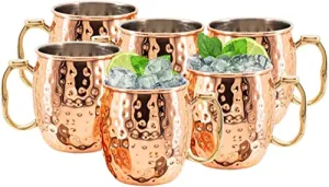 Kitchen Science Moscow Mule Mugs, Stainless Steel Lined Copper Moscow Mule Cups Set of 6 (18oz) | Stainless Steel Mug w/ New Thumb Rest | Tarnish-Resistant Steel Interior (2 - Set of 6)