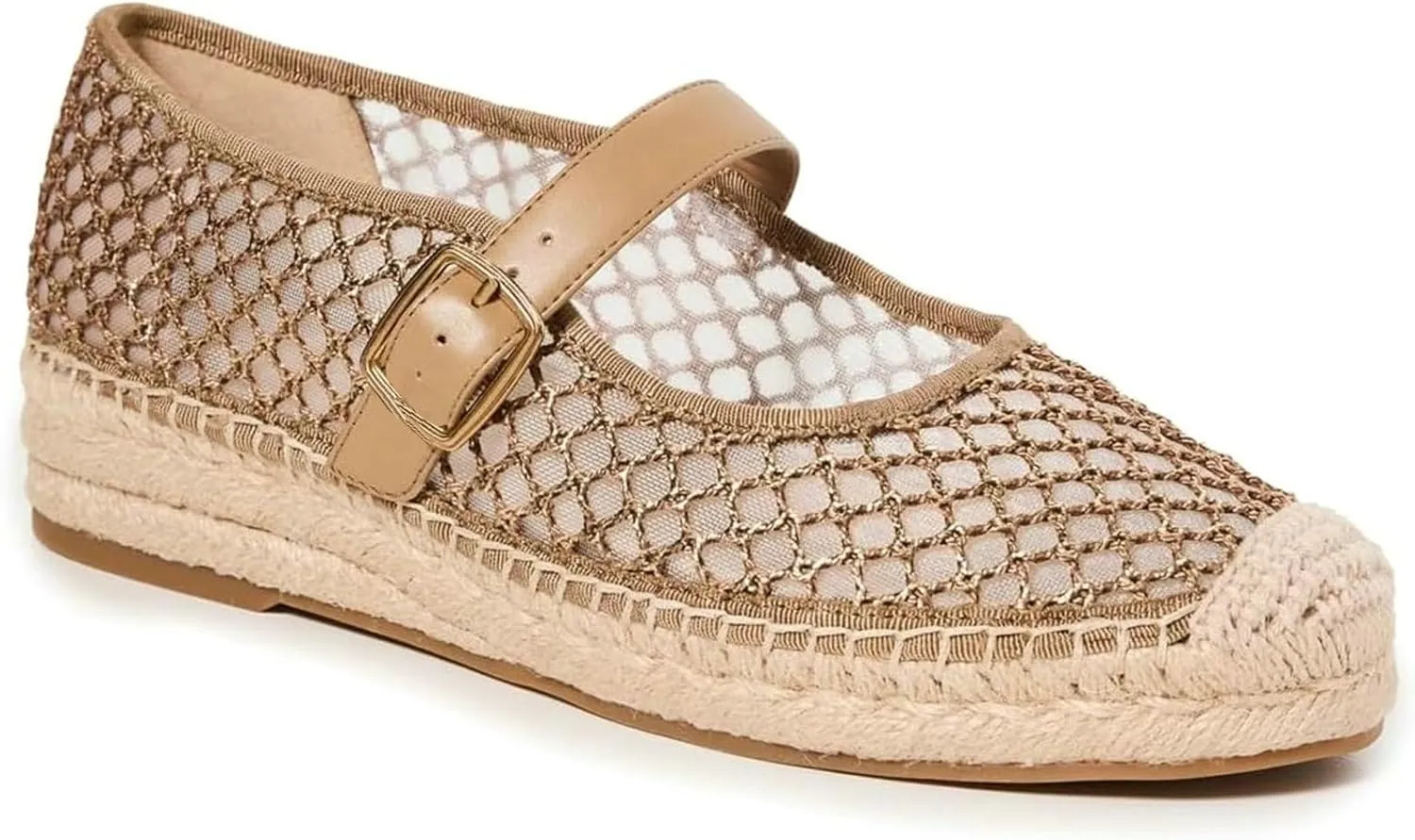 KysBloes Woven Platform Mary Janes Espadrille Flats for Women Wegde Mesh Ballet Flats Fishnet Buckle Strap Pumps Raffia Ballerina Shoes