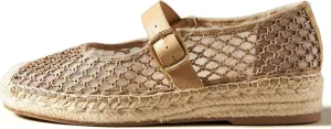 KysBloes Woven Platform Mary Janes Espadrille Flats for Women Wegde Mesh Ballet Flats Fishnet Buckle Strap Pumps Raffia Ballerina Shoes