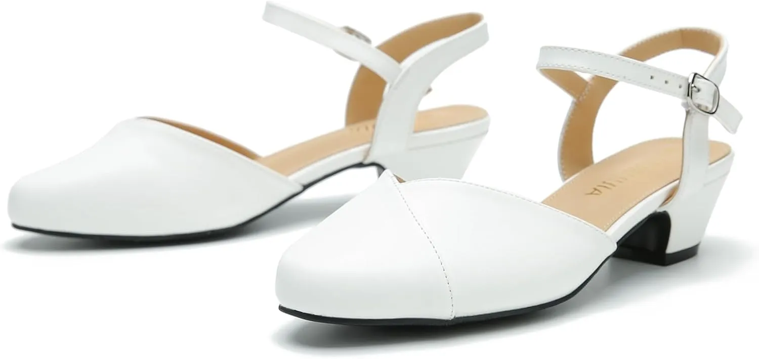 LIURUIJIA Women's Low Chunky Heel Slingback Dress Shoes Comfortable Closed Toe Block Heels Sandals