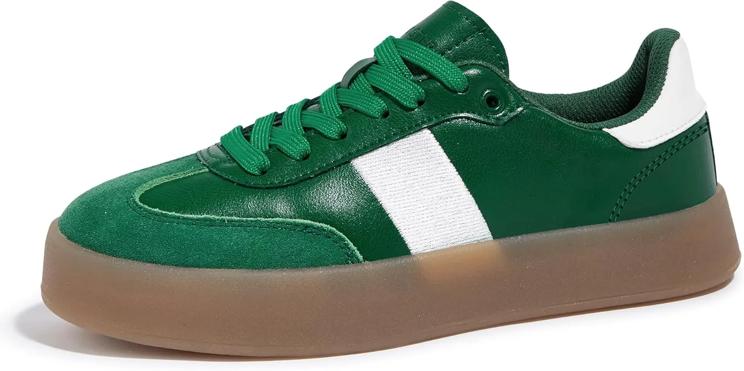 LUCKY STEP Women's Retro Sneakers Fashion Classic Casual Tennis Platform Gum Sole Anti Slip Footwear Faux Leather Trainers Walking Skate Shoes