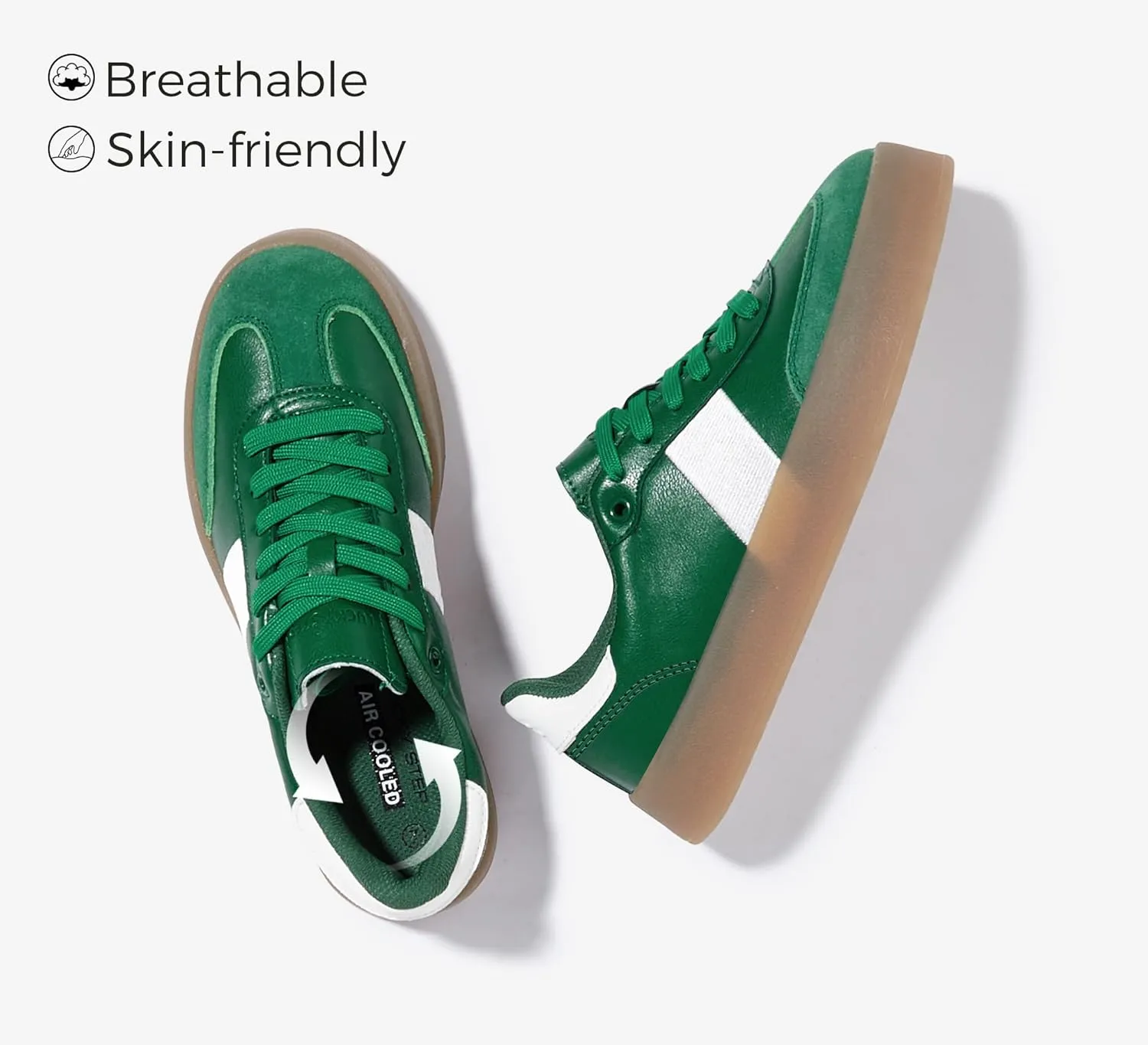 LUCKY STEP Women's Retro Sneakers Fashion Classic Casual Tennis Platform Gum Sole Anti Slip Footwear Faux Leather Trainers Walking Skate Shoes