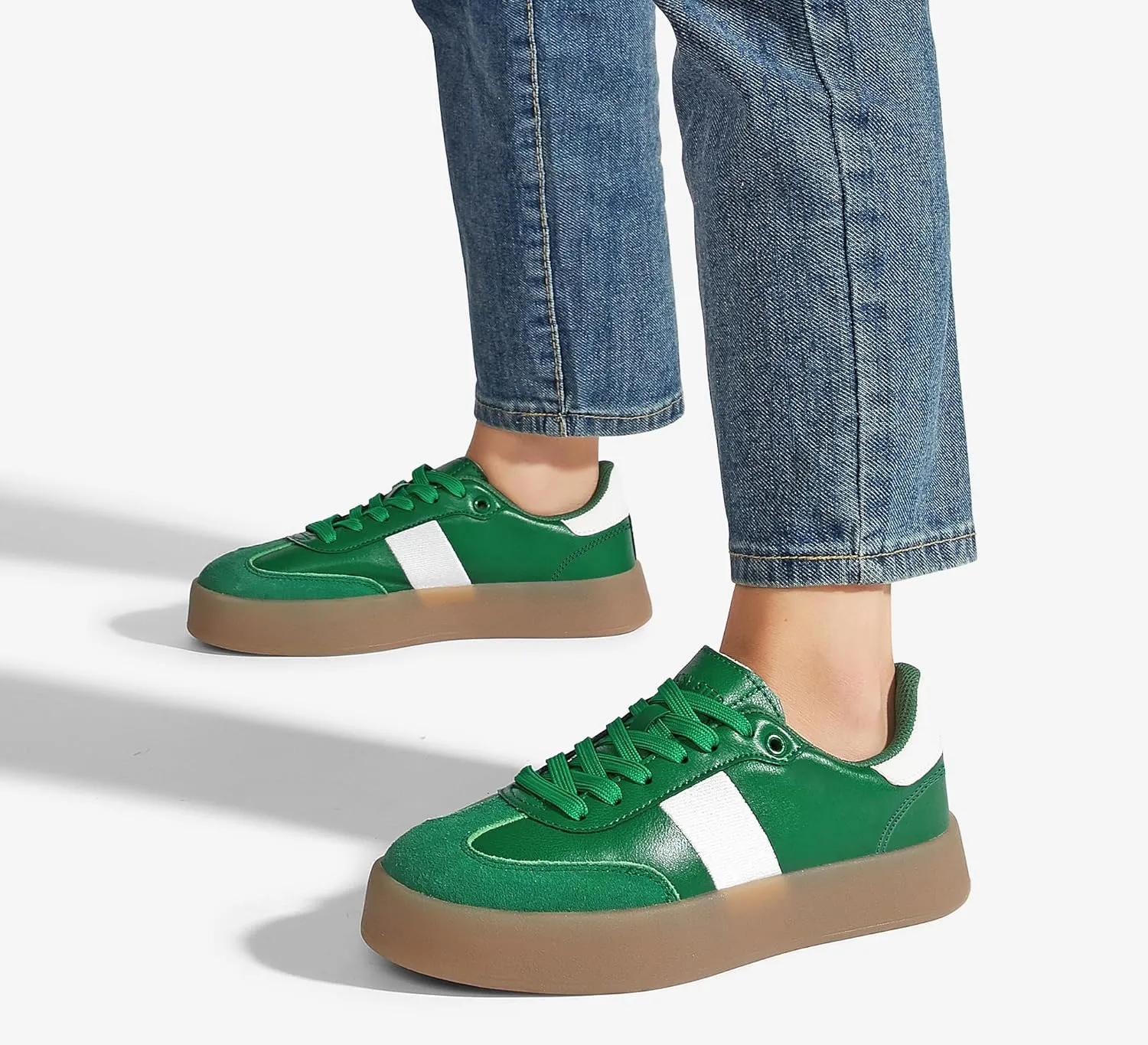 LUCKY STEP Women's Retro Sneakers Fashion Classic Casual Tennis Platform Gum Sole Anti Slip Footwear Faux Leather Trainers Walking Skate Shoes