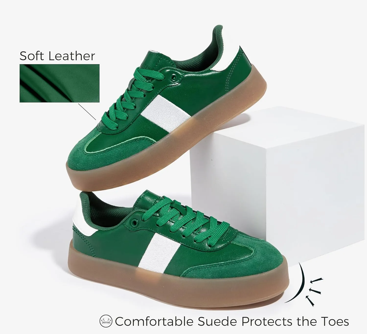 LUCKY STEP Women's Retro Sneakers Fashion Classic Casual Tennis Platform Gum Sole Anti Slip Footwear Faux Leather Trainers Walking Skate Shoes