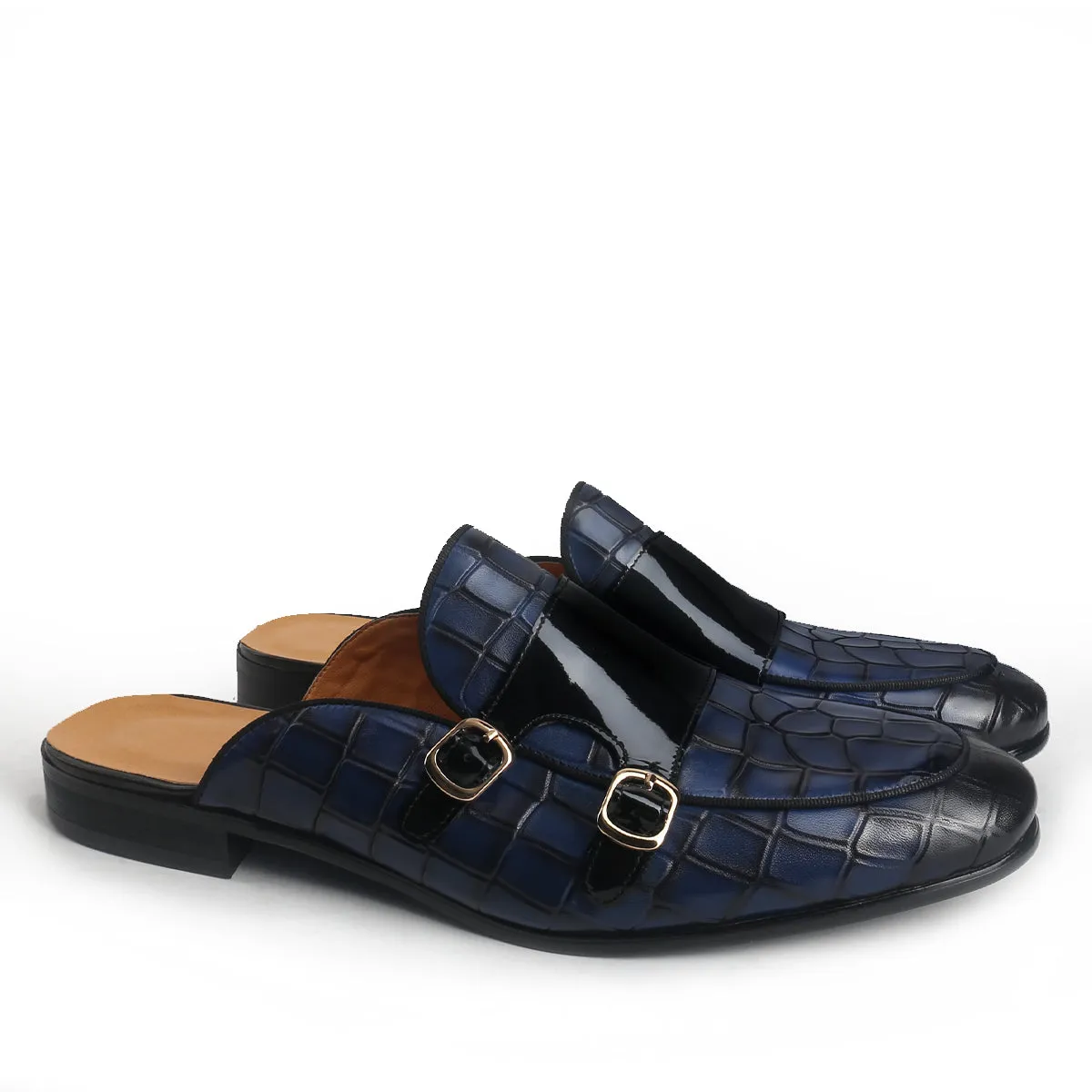 Luxury Crocodile Pattern Mule with Double Buckle