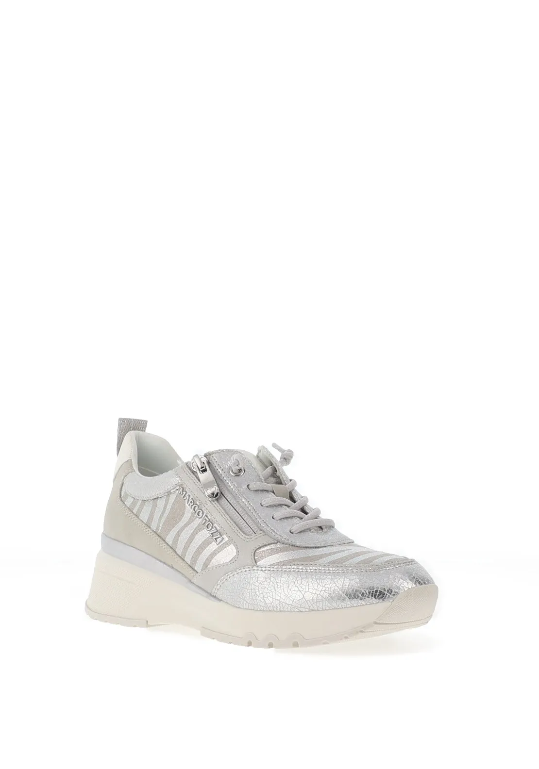 Marco Tozzi Zebra Printed Platform Sole Trainer, Silver