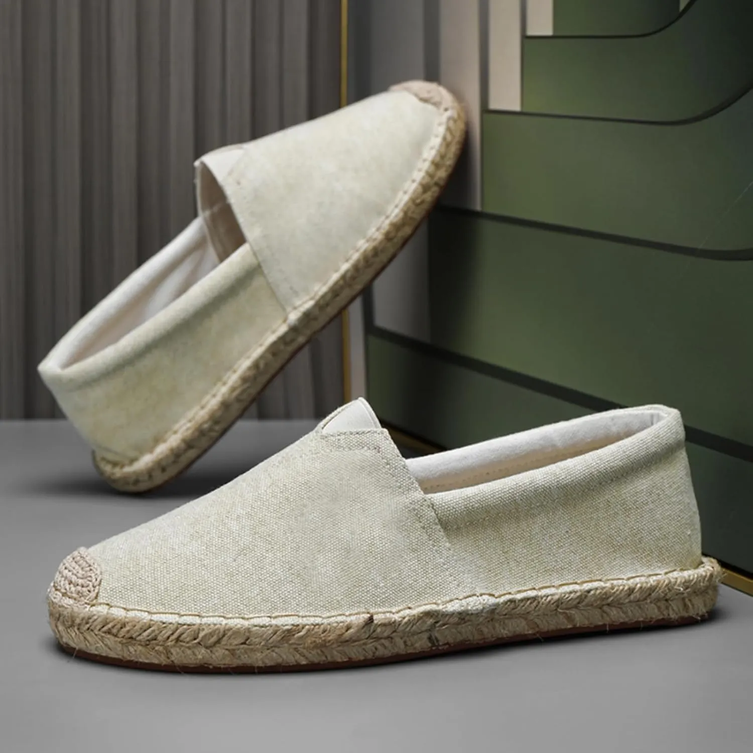 Mens Breathable Canvas Slip-On Espadrilles Loafers Casual Lightweight Flax Cloth Flats Alpargata for Walking Driving Soft Boat Shoes