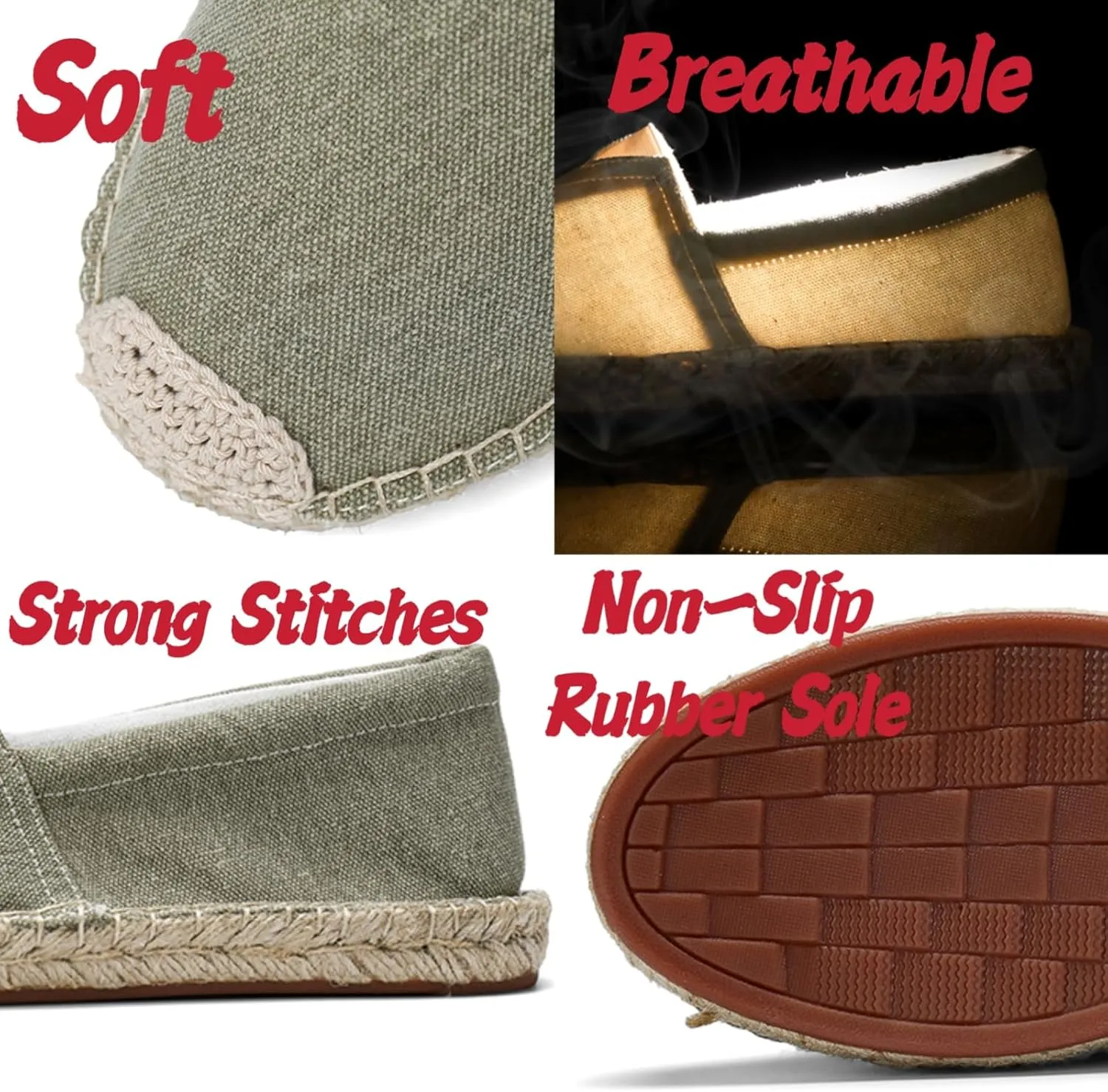 Mens Breathable Canvas Slip-On Espadrilles Loafers Casual Lightweight Flax Cloth Flats Alpargata for Walking Driving Soft Boat Shoes