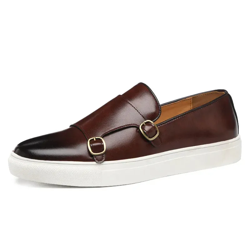 Men’s Casual Leather Shoes – British Style Fashion Loafers, Slip-On Monk Flats