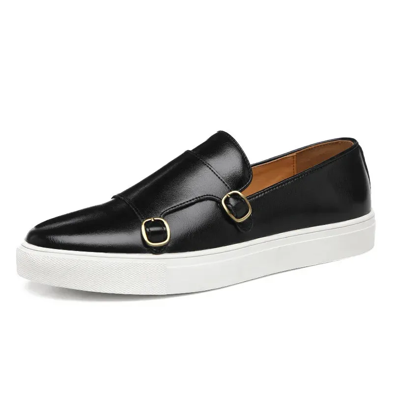 Men’s Casual Leather Shoes – British Style Fashion Loafers, Slip-On Monk Flats