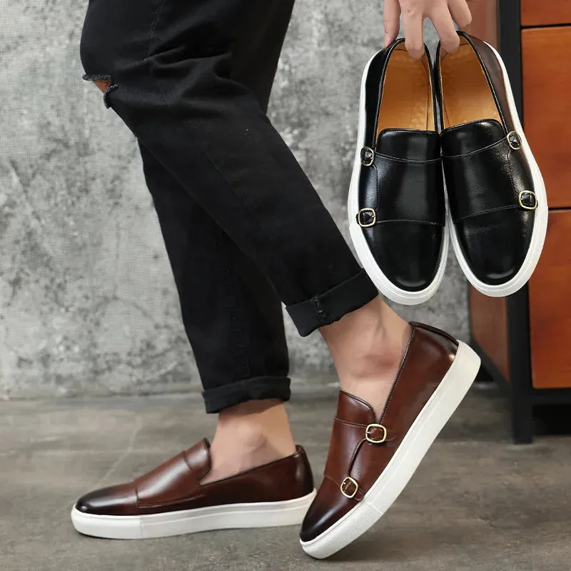 Men’s Casual Leather Shoes – British Style Fashion Loafers, Slip-On Monk Flats