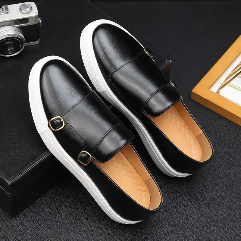 Men’s Casual Leather Shoes – British Style Fashion Loafers, Slip-On Monk Flats
