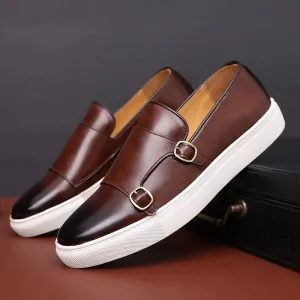 Men’s Casual Leather Shoes – British Style Fashion Loafers, Slip-On Monk Flats