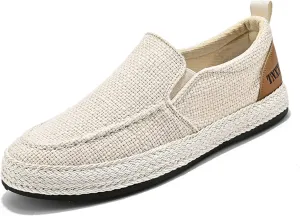 Men's Espadrille Woven Canvas Slip-on Fisherman Shoes Deck Shoes Fashion Linen Breathable Non-Slip Vintage Casual Loafer Walking Boat Shoes
