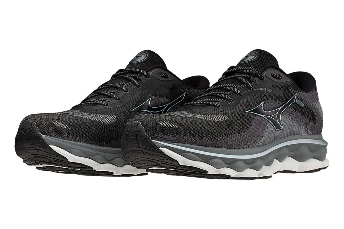 Mens Mizuno Wave Sky 7 2E Wide Black/Glacial Ridge/Stormy Weather, Size 11.5