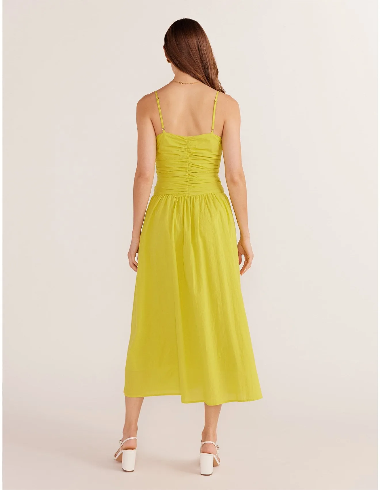 Minkpink - Mariposa Ruched Midi Dress in Chartreuse