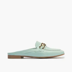 Mocasines de mujer zueco estilo mule con adorno y tacón bajo AZUL