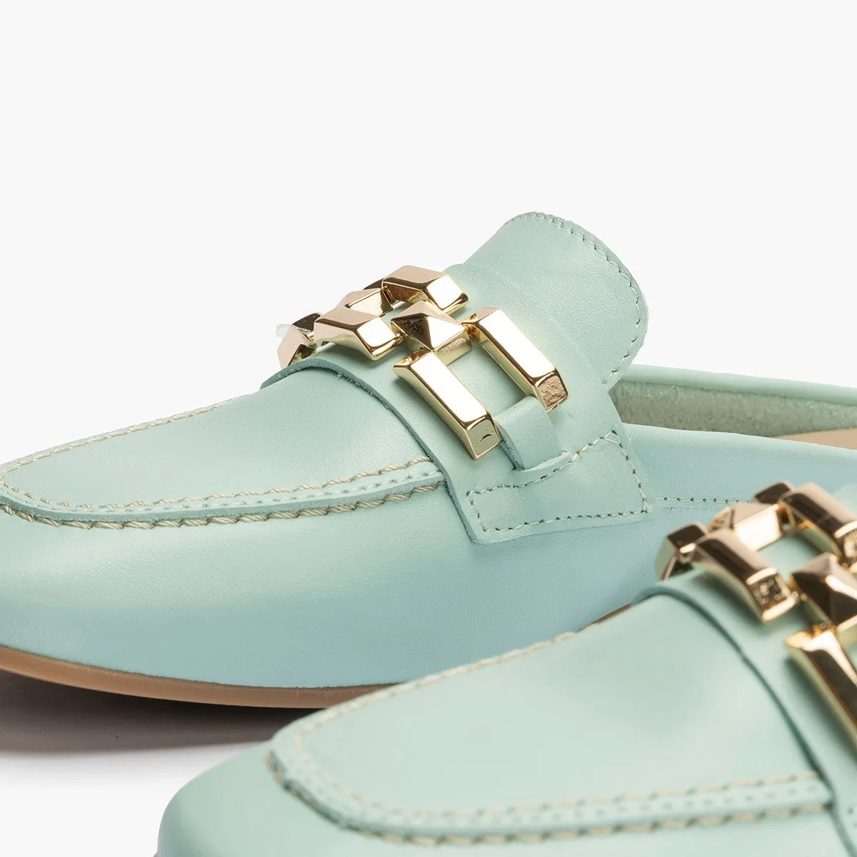 Mocasines de mujer zueco estilo mule con adorno y tacón bajo AZUL